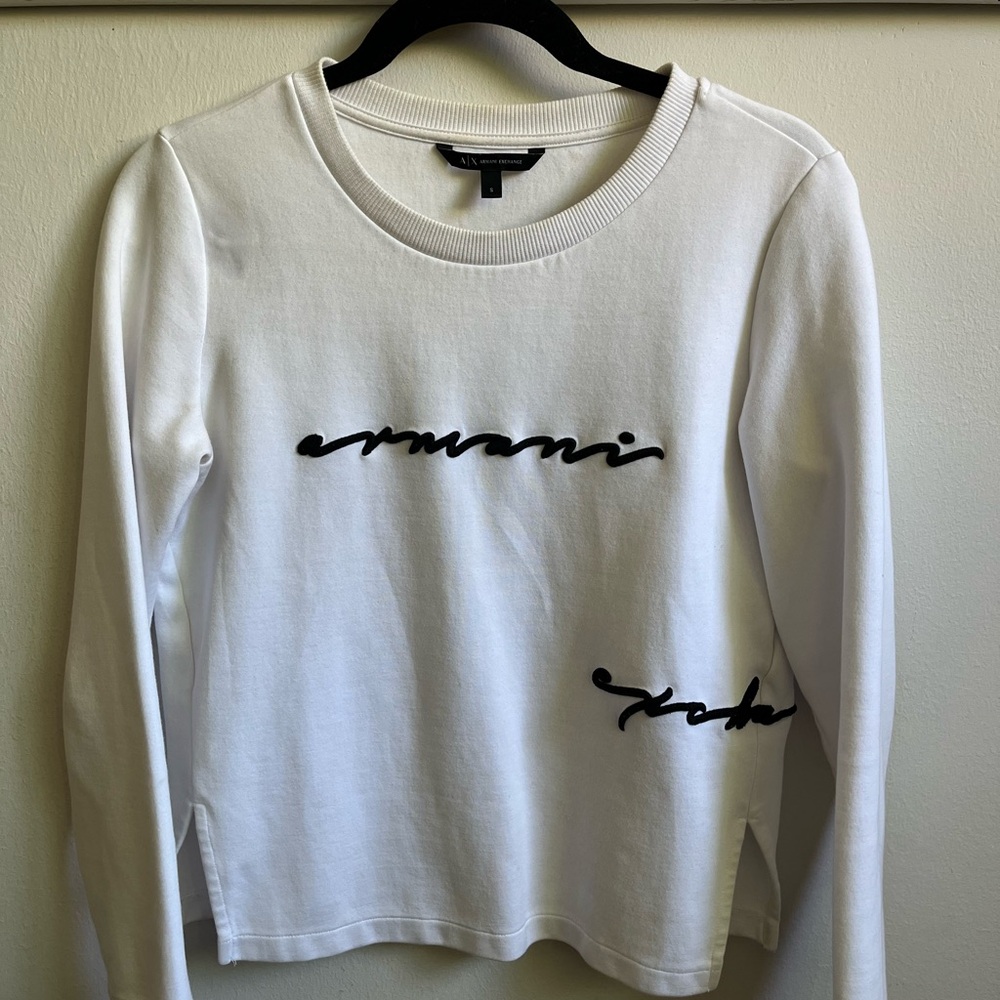 Armani Exchange White Long Sleeve Top with Black Accents